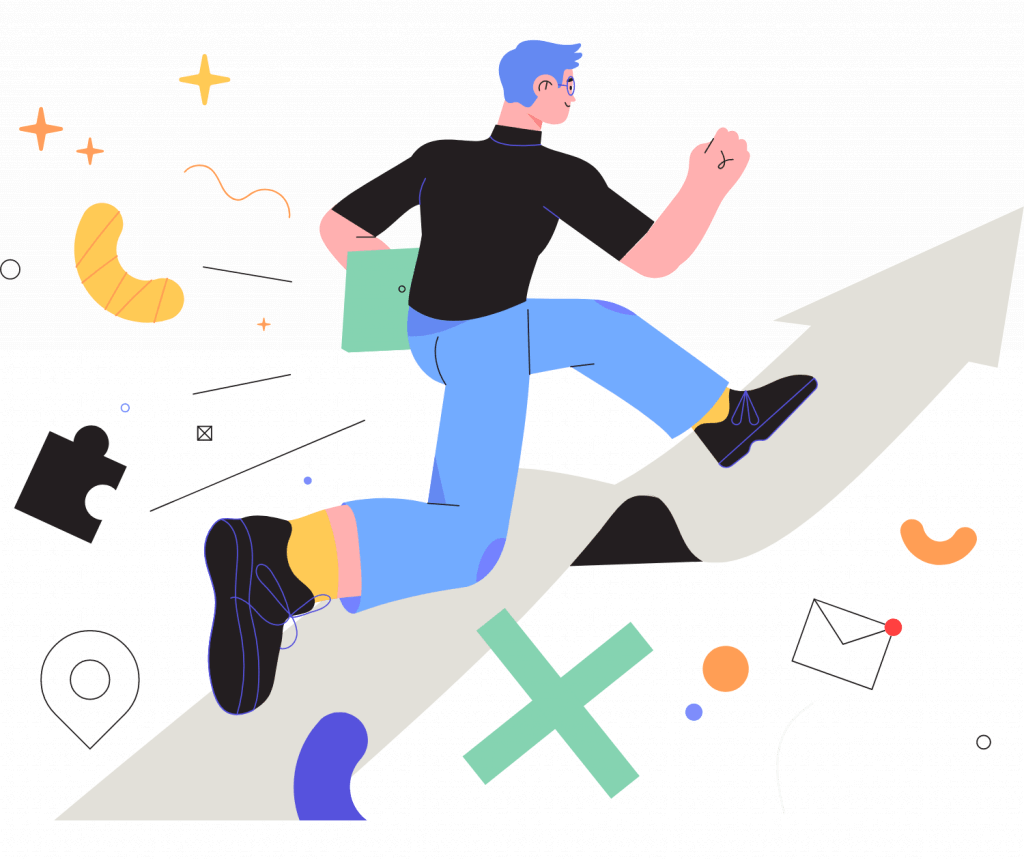 Man running with features